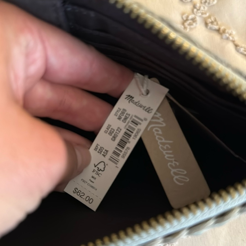 Madewell grey (ashen sage) leather clutch with a side pocket (brown lining) NWT - Picture 4 of 7